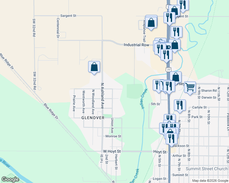 map of restaurants, bars, coffee shops, grocery stores, and more near 1610 Union Avenue in Beatrice