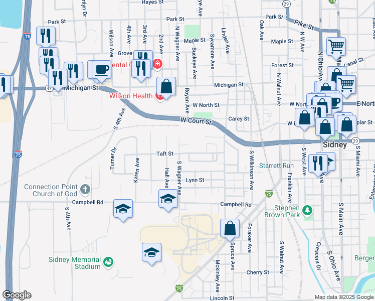 map of restaurants, bars, coffee shops, grocery stores, and more near 822 Taft Street in Sidney