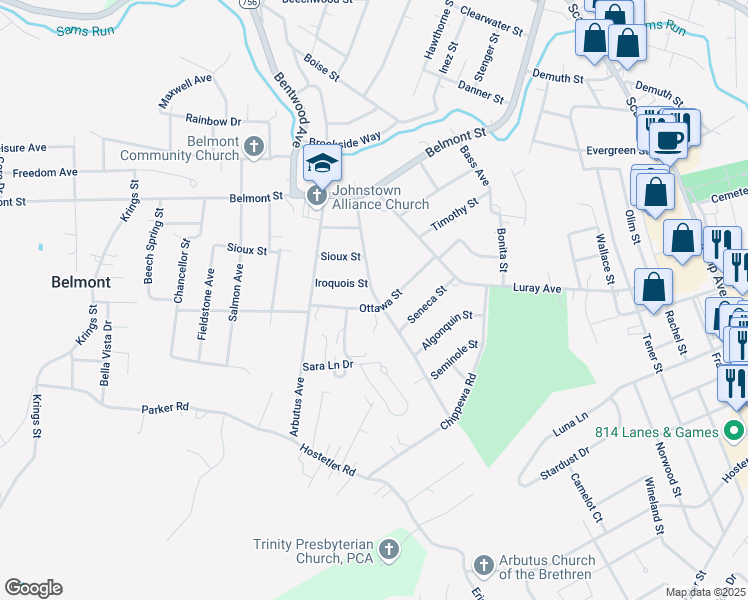 map of restaurants, bars, coffee shops, grocery stores, and more near 200 Ottawa Street in Johnstown