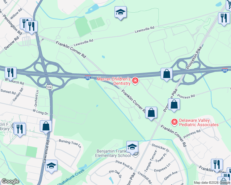 map of restaurants, bars, coffee shops, grocery stores, and more near 39 Woodmont Drive in Trenton