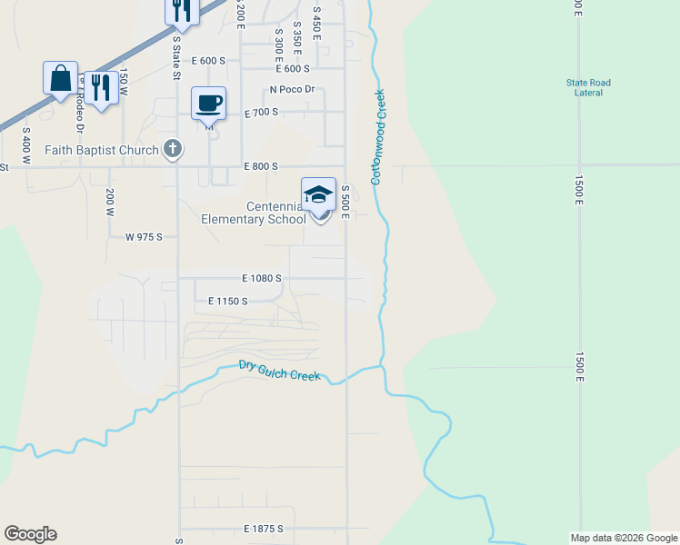 map of restaurants, bars, coffee shops, grocery stores, and more near 481 East 1080 South in Roosevelt