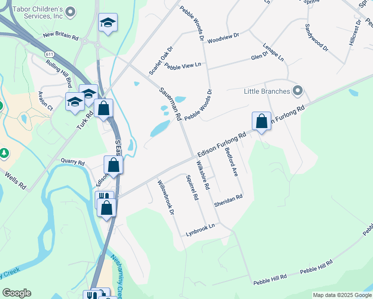 map of restaurants, bars, coffee shops, grocery stores, and more near 94 Sauerman Road in Doylestown