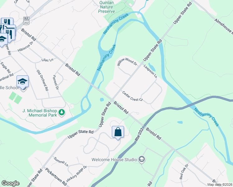 map of restaurants, bars, coffee shops, grocery stores, and more near 1418 Upper State Road in Chalfont