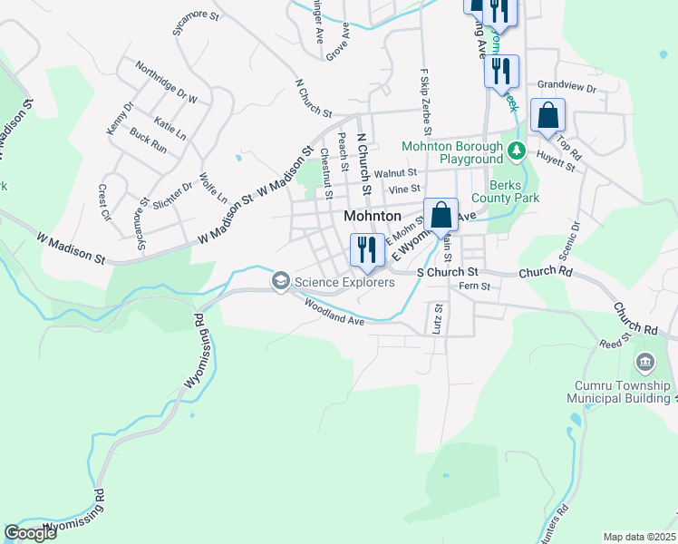 map of restaurants, bars, coffee shops, grocery stores, and more near 111 West Mohn Street in Mohnton