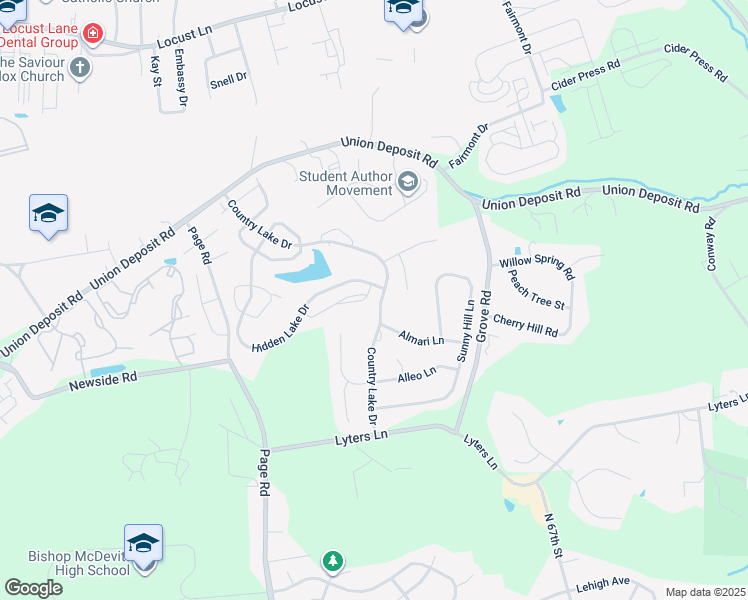 map of restaurants, bars, coffee shops, grocery stores, and more near 5813 Hidden Lake Drive in Harrisburg