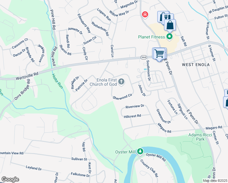 map of restaurants, bars, coffee shops, grocery stores, and more near 69 Sherwood Cir in Enola