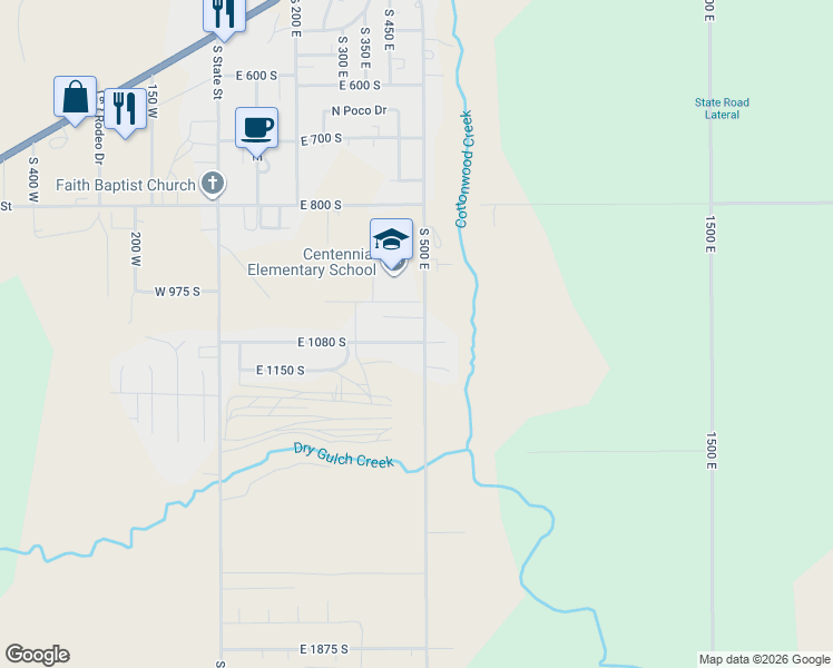 map of restaurants, bars, coffee shops, grocery stores, and more near 481 East 1080 South in Roosevelt