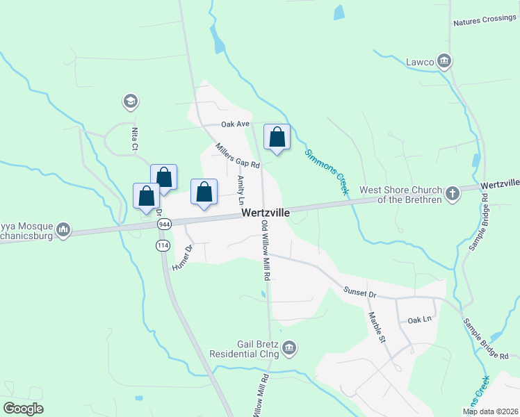 map of restaurants, bars, coffee shops, grocery stores, and more near 6998 Wertzville Road in Mechanicsburg