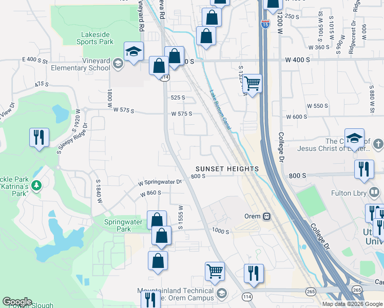 map of restaurants, bars, coffee shops, grocery stores, and more near 720 South 1525 West in Orem