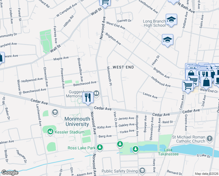 map of restaurants, bars, coffee shops, grocery stores, and more near 472 Monmouth Place in Long Branch
