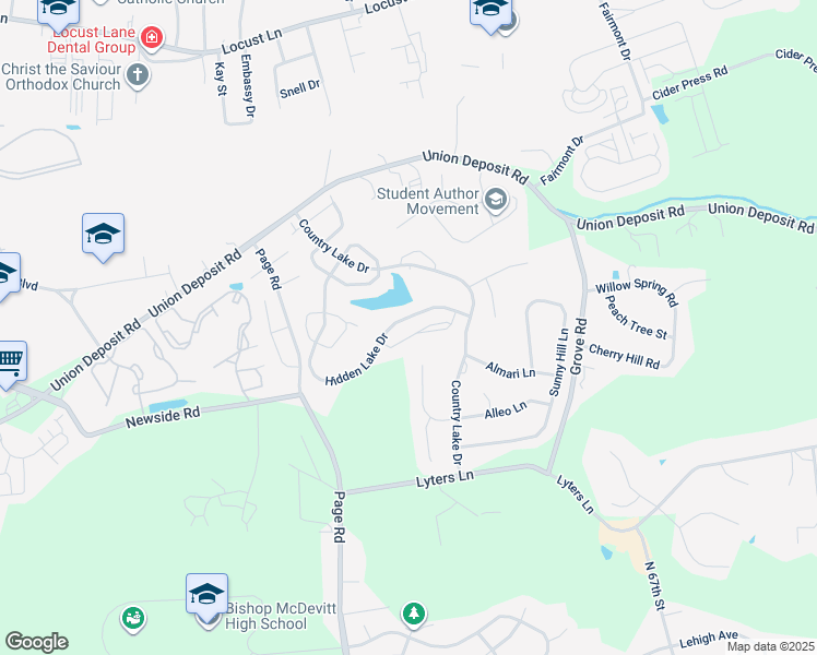 map of restaurants, bars, coffee shops, grocery stores, and more near 5805 Hidden Lake Drive in Harrisburg