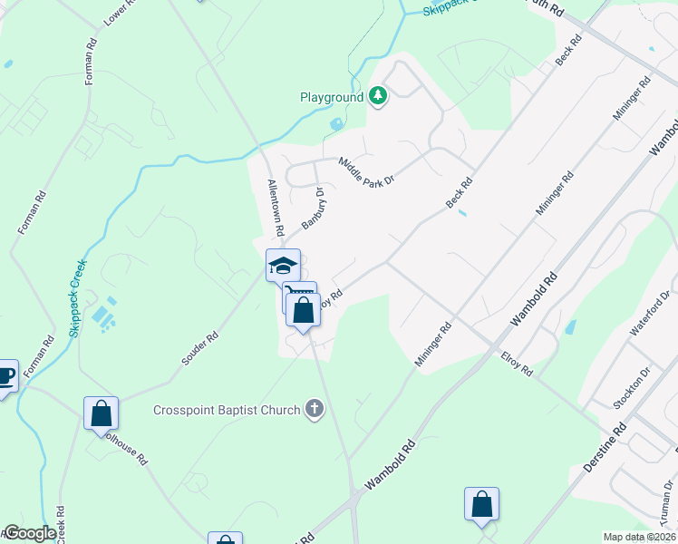 map of restaurants, bars, coffee shops, grocery stores, and more near 629 Elroy Rd in Souderton