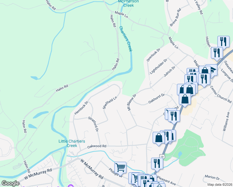 map of restaurants, bars, coffee shops, grocery stores, and more near 137 Sheffield Lane in McMurray
