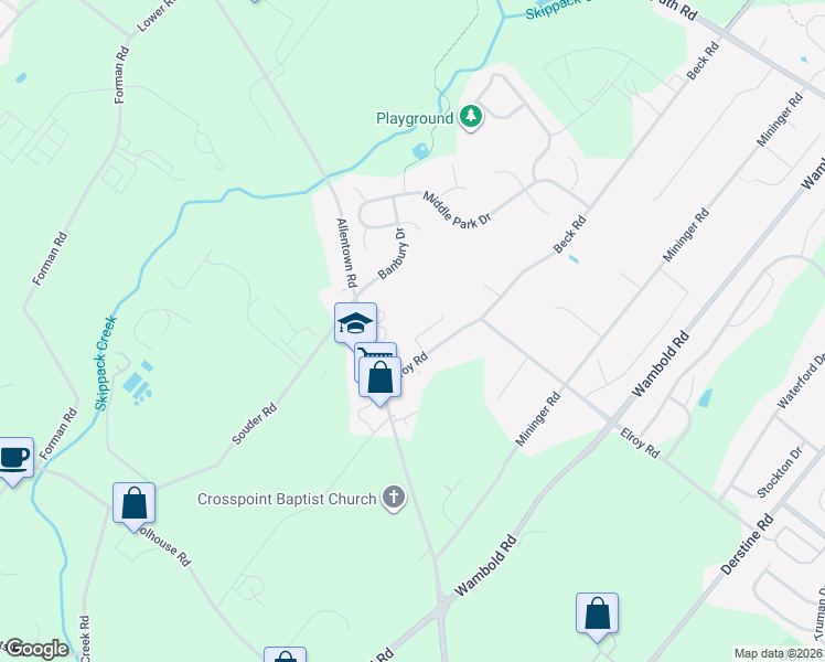 map of restaurants, bars, coffee shops, grocery stores, and more near 629 Elroy Road in Souderton