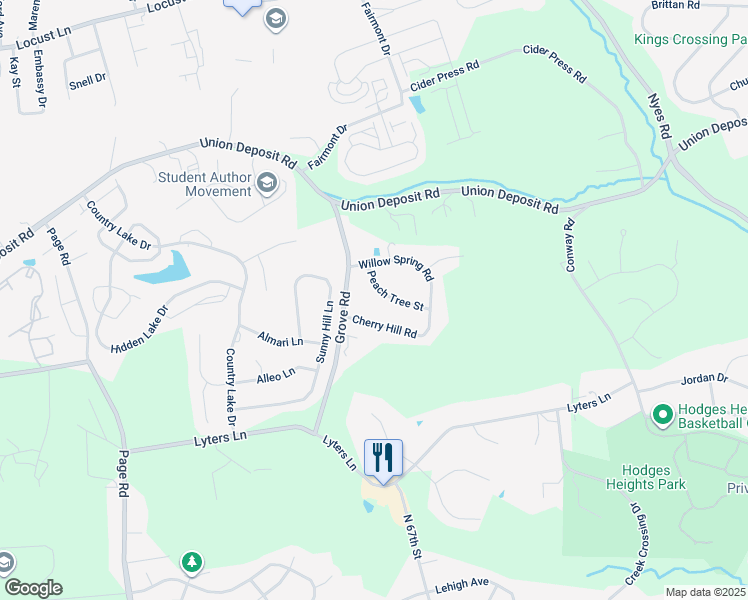 map of restaurants, bars, coffee shops, grocery stores, and more near 6079 Peach Tree Street in Harrisburg