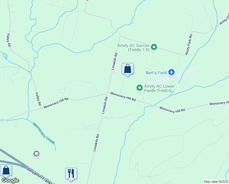 map of restaurants, bars, coffee shops, grocery stores, and more near 2895 Limekiln Road in Birdsboro