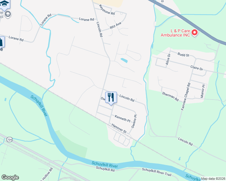 map of restaurants, bars, coffee shops, grocery stores, and more near 741 Lincoln Road in Birdsboro