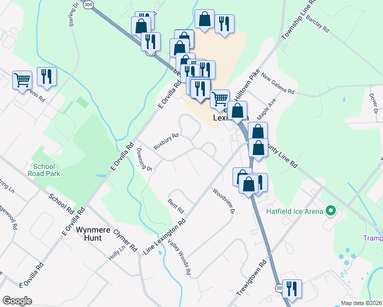 map of restaurants, bars, coffee shops, grocery stores, and more near 1148 Independence Way in Hatfield