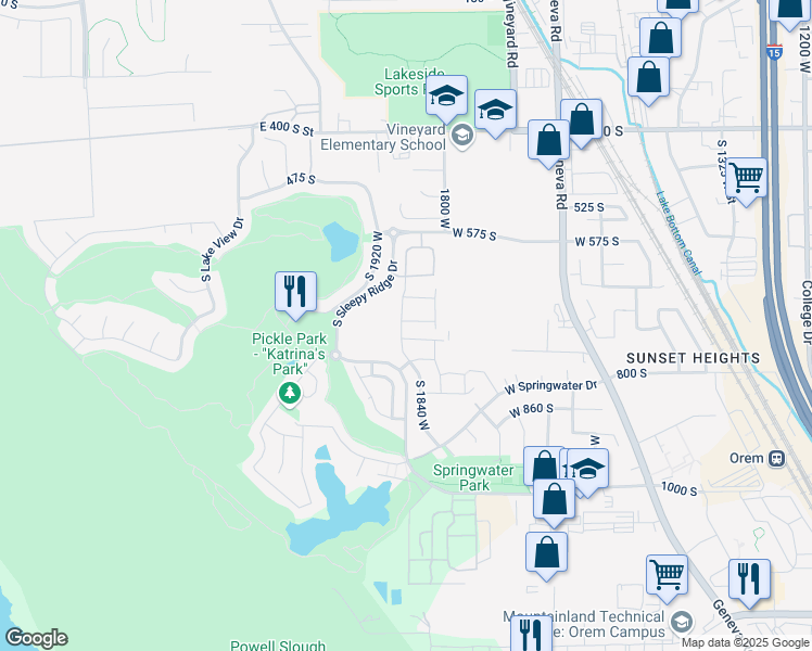 map of restaurants, bars, coffee shops, grocery stores, and more near 1815 West 720 South in Orem
