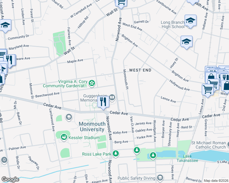 map of restaurants, bars, coffee shops, grocery stores, and more near 396 Norwood Avenue in West Long Branch