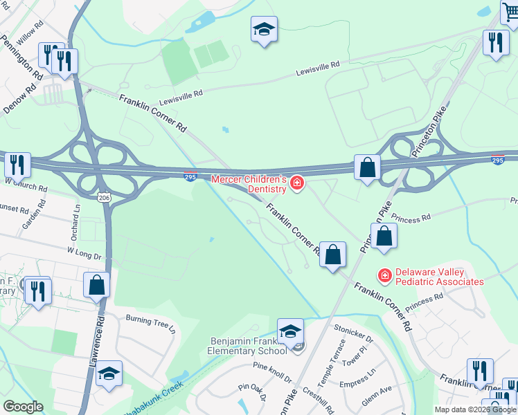 map of restaurants, bars, coffee shops, grocery stores, and more near 39 Woodmont Drive in Trenton