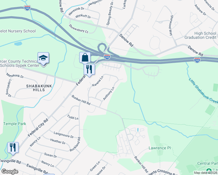 map of restaurants, bars, coffee shops, grocery stores, and more near 4 Donna Lynn Lane in Lawrence Township