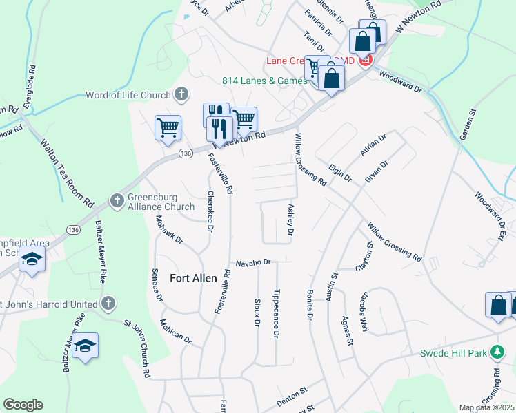 map of restaurants, bars, coffee shops, grocery stores, and more near 24 Maruca Drive in Greensburg