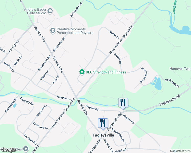 map of restaurants, bars, coffee shops, grocery stores, and more near 2900 New Hanover Square Road in Gilbertsville