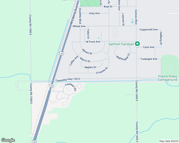 map of restaurants, bars, coffee shops, grocery stores, and more near 1538 South Pointe Drive in Rantoul