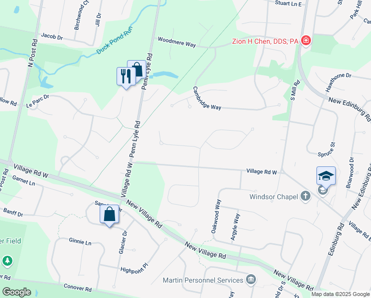 map of restaurants, bars, coffee shops, grocery stores, and more near 6 Woodbury Court in West Windsor Township