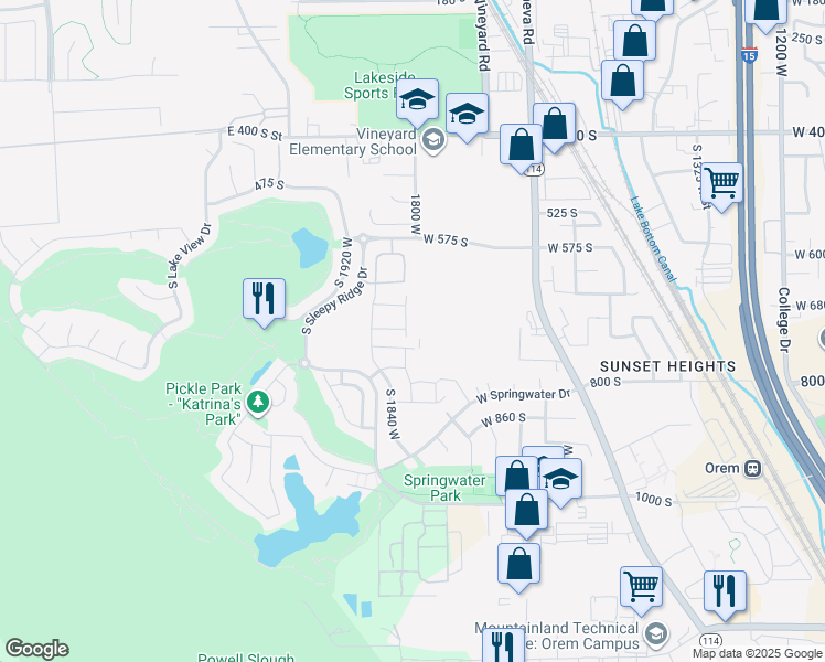 map of restaurants, bars, coffee shops, grocery stores, and more near 723 South 1803 West in Orem