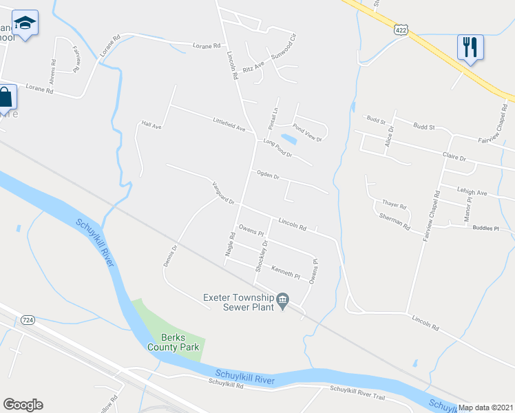 map of restaurants, bars, coffee shops, grocery stores, and more near 751 Lincoln Road in Birdsboro