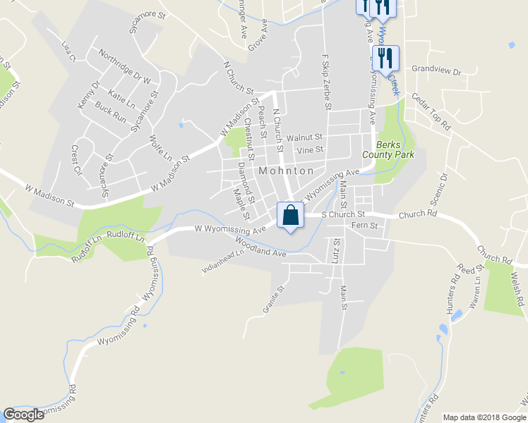 map of restaurants, bars, coffee shops, grocery stores, and more near 18 Chestnut Street in Mohnton