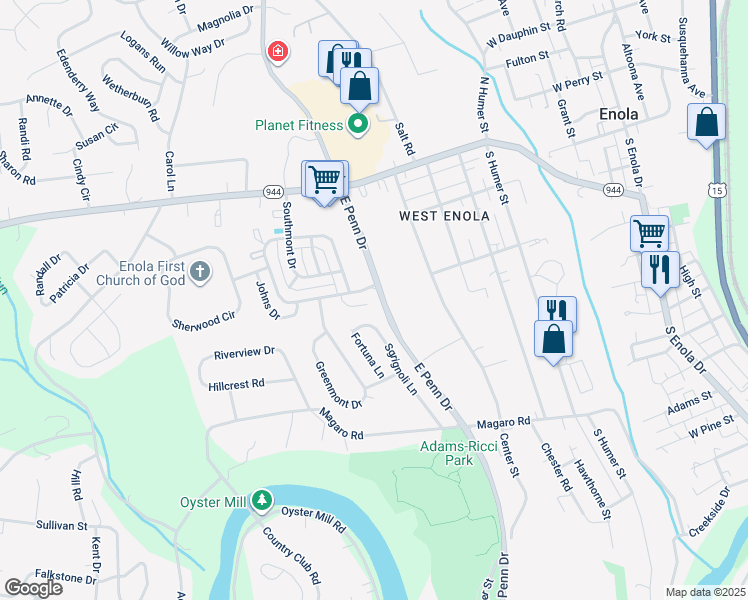 map of restaurants, bars, coffee shops, grocery stores, and more near 113 Austin Drive in Enola