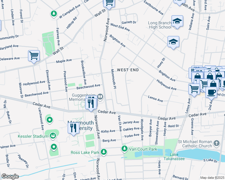 map of restaurants, bars, coffee shops, grocery stores, and more near 472 Monmouth Place in Long Branch