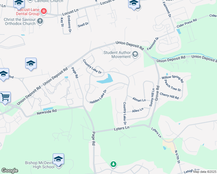 map of restaurants, bars, coffee shops, grocery stores, and more near 5849 Hidden Lake Drive in Harrisburg