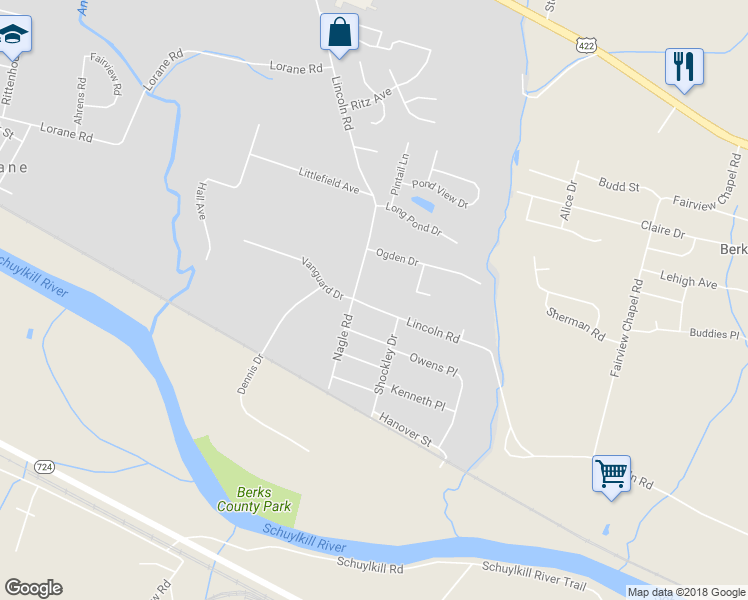 map of restaurants, bars, coffee shops, grocery stores, and more near 741 Lincoln Road in Birdsboro