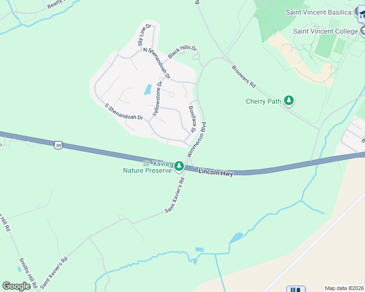 map of restaurants, bars, coffee shops, grocery stores, and more near 808 South Shenandoah Drive in Latrobe