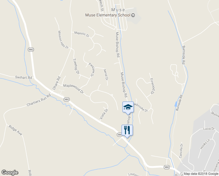map of restaurants, bars, coffee shops, grocery stores, and more near 130 Aerial Drive in Canonsburg
