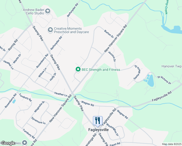 map of restaurants, bars, coffee shops, grocery stores, and more near 2900 New Hanover Square Road in Gilbertsville