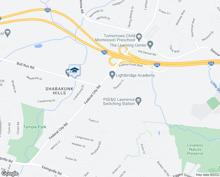 map of restaurants, bars, coffee shops, grocery stores, and more near 101 Frederick Court in Lawrence Township