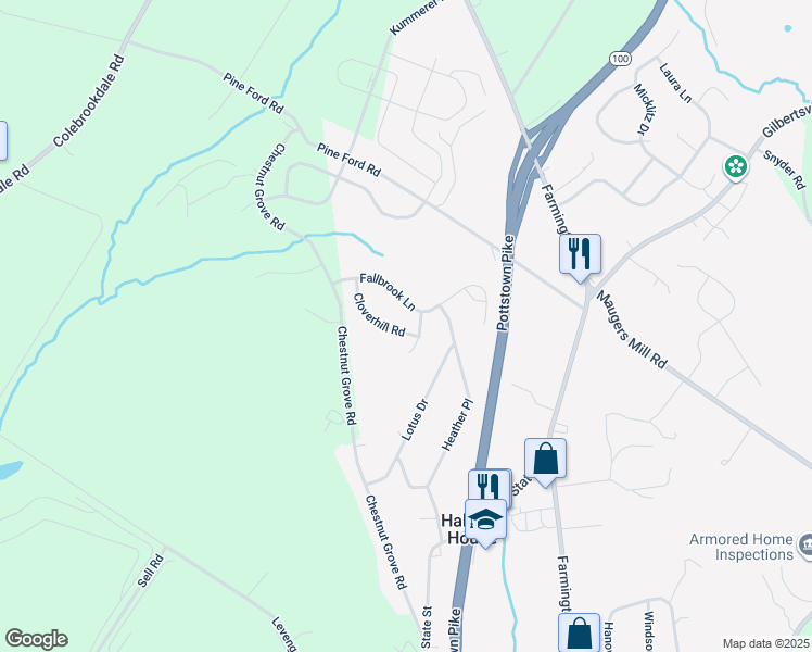 map of restaurants, bars, coffee shops, grocery stores, and more near 1518 Cloverhill Road in Pottstown