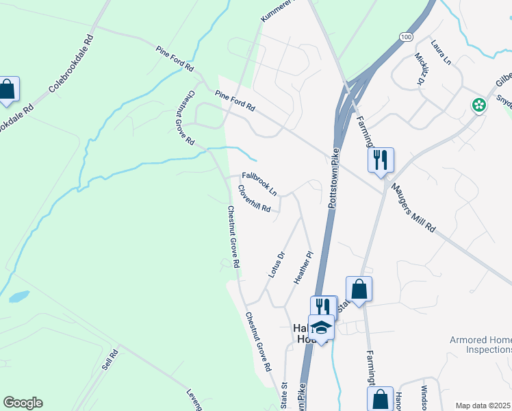 map of restaurants, bars, coffee shops, grocery stores, and more near 1512 Cloverhill Rd in Pottstown