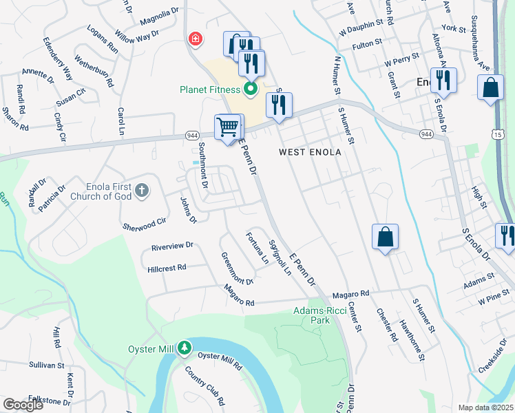 map of restaurants, bars, coffee shops, grocery stores, and more near 113 Austin Drive in Enola