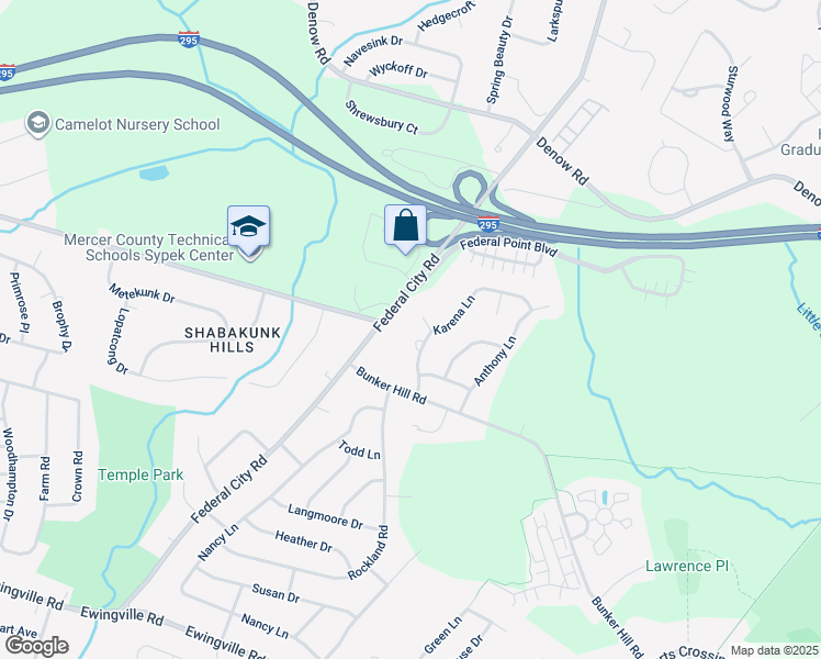 map of restaurants, bars, coffee shops, grocery stores, and more near 101 Frederick Court in Lawrence Township