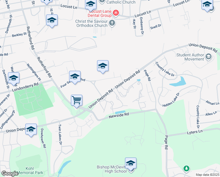map of restaurants, bars, coffee shops, grocery stores, and more near 1163 Pond Road in Harrisburg