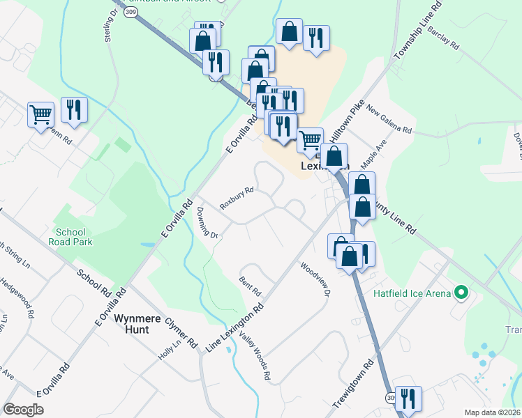 map of restaurants, bars, coffee shops, grocery stores, and more near 1148 Independence Way in Hatfield