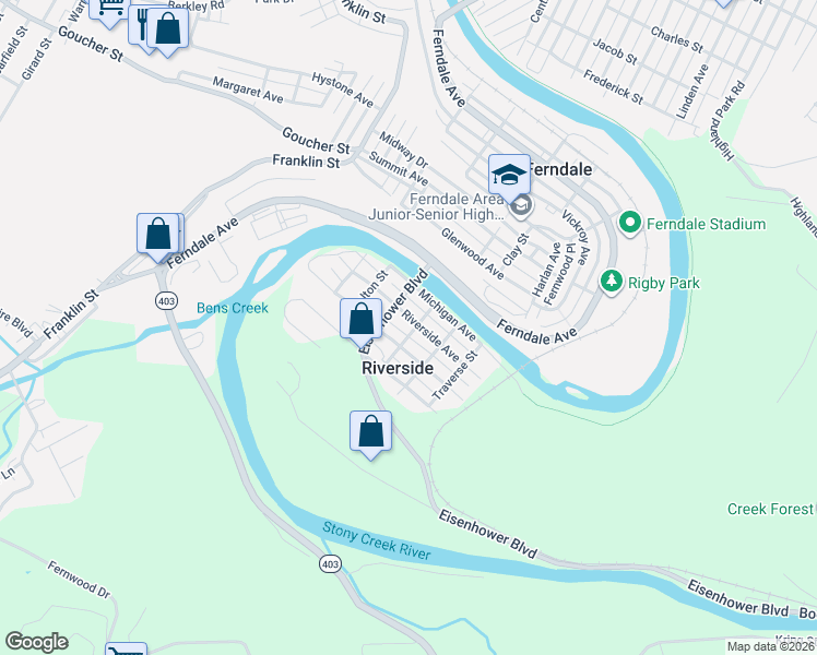 map of restaurants, bars, coffee shops, grocery stores, and more near 600-698 Liberty Ave in Johnstown
