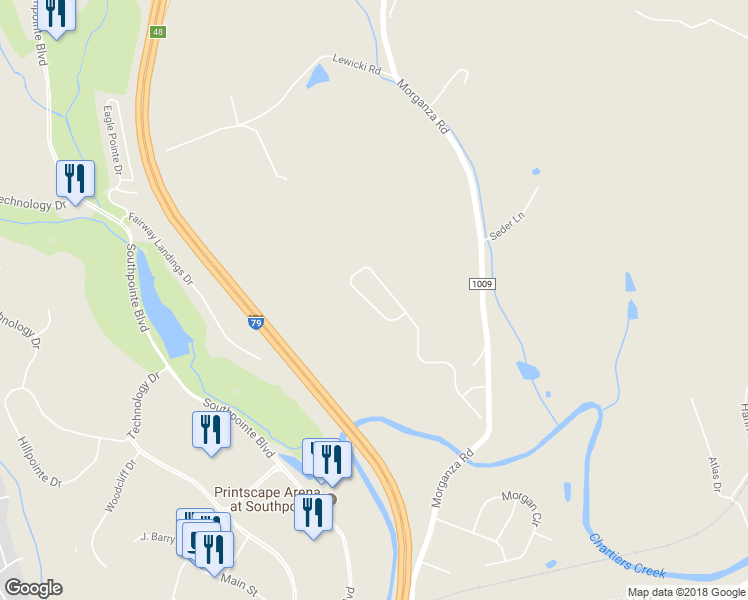 map of restaurants, bars, coffee shops, grocery stores, and more near 331 Maple Ridge Drive in Canonsburg