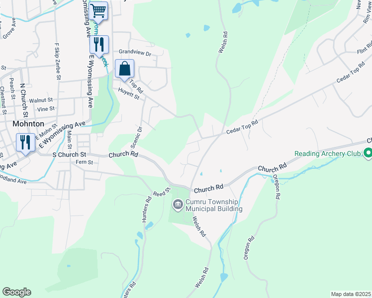 map of restaurants, bars, coffee shops, grocery stores, and more near 151 Cedar Lane in Reading